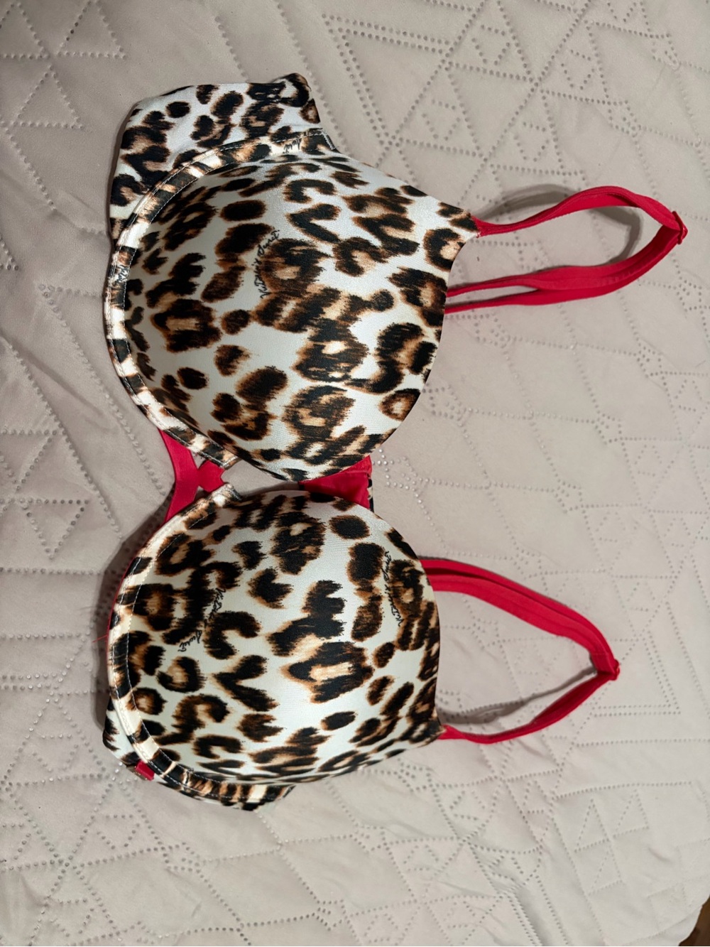 Victoria's Secret Leopard Print Bra with Red Straps